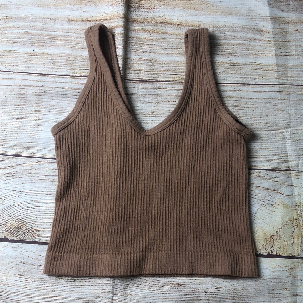Urban Outfitters Out from Under Ribbed V-Neck Cropped Tank - Brown - Picture 5 of 5